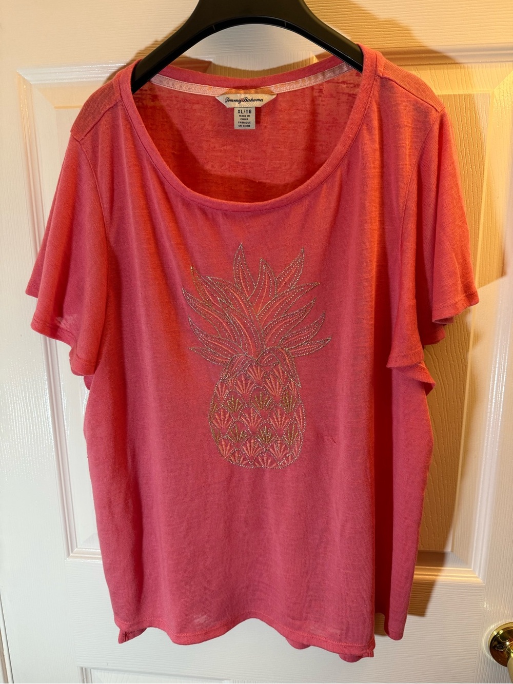 Tommy Bahama Coral Pink Pineapple Scoop Neck Short Sleeve Blouse